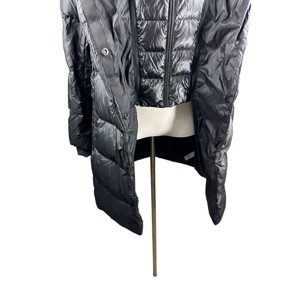 Athleta Lofty Down Coat Goose Down Black Puffer Hooded Puffy Long Coat Medium - Picture 7 of 16